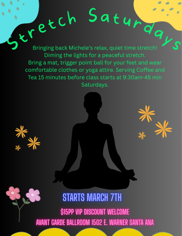 Dance Thursdays Classes with Michele Adams at Avant Garde Ballroom in Santa Ana, CA. 6:30 PM - Intermediate / Advance West Coast Swing. 7:15 PM Intermediate / advance Country two Step. 8 PM - Intermediate / Advance Hustle